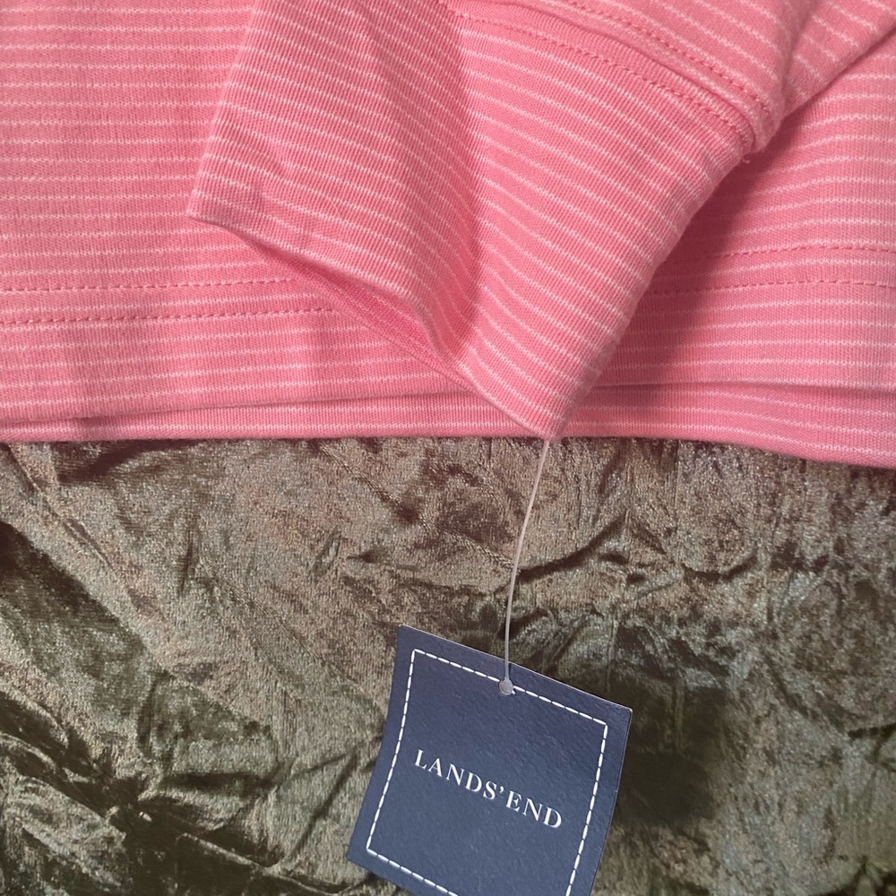 Land’s End mock turtleneck‎ tagless at neck coral pink with thin white stripes - Picture 2 of 4